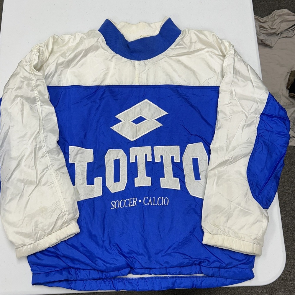 Lotto Windbreaker Mens M Blue White Excellent Vintage Soccer Calcio Pullover
